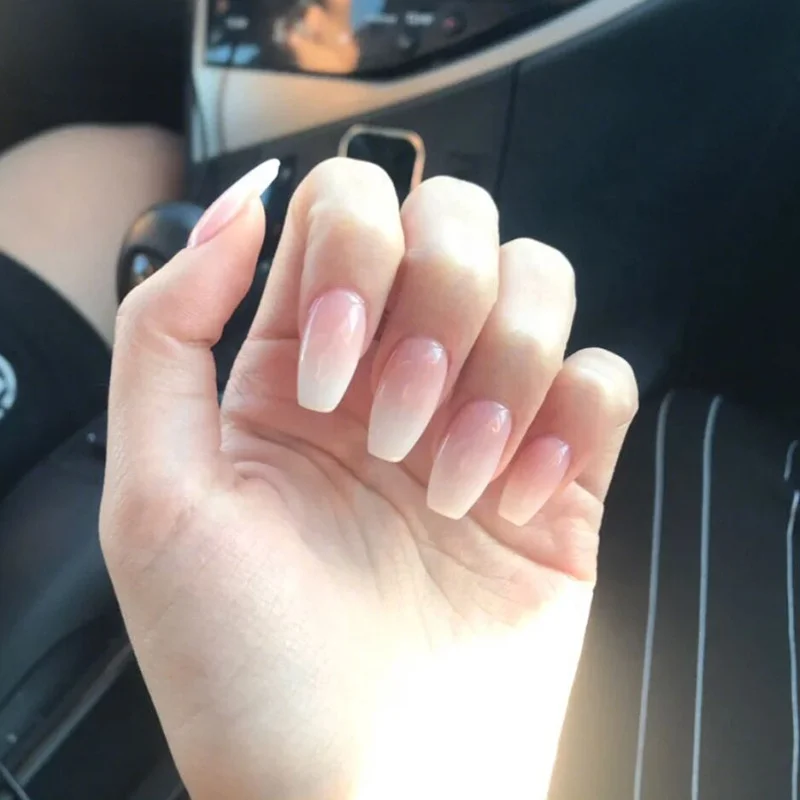 24 pieces of Artificial fingernails Flesh skin tone gradient nude color coffin nail ultra-thin fake ballet nail tips