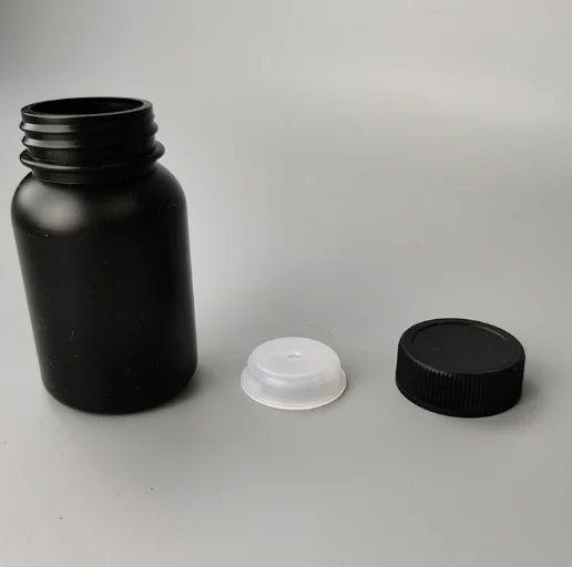 100ml black HDPE plastic pill capsule bottle with tearing cap