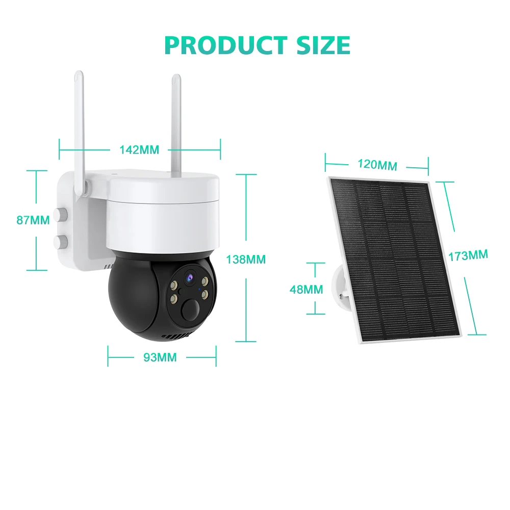 Солнечная панель 2MP WiFi Солнечная камера видеонаблюдения PTZ наружная iCSee 1080P Беспроводная Солнечная безопасность Wi-Fi батарея сетевая камера