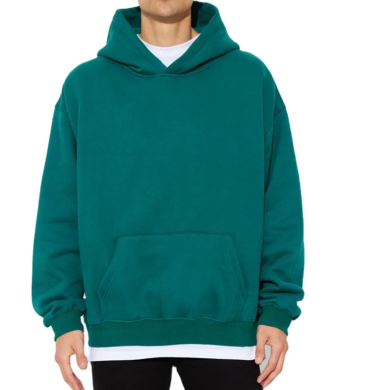 Long Sleeve 100% Cotton Pullover High Quality No Strings Plain green Hoodie for Men
