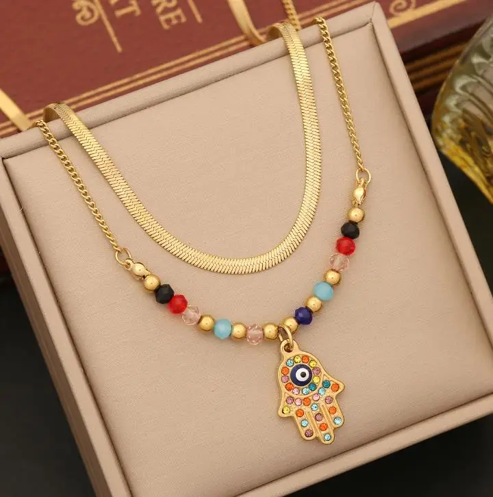 18k Vintage Drip eye jewelry sets stainless steel double chain Europe and America fashion jewelry sets