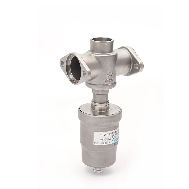 
TV300 series SS304 SS316 vacuum low pressure stainless steel pneumatically operated 3 ways angle seat valve 