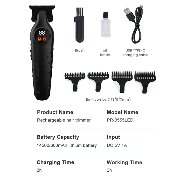PRITECH hot new design rechargeable beard trimmer cordless hair clipper for men