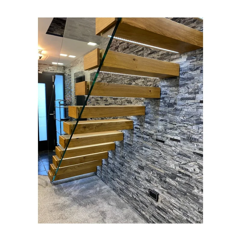 Hot Universal Wooden Floating Stairs Hand Made Solid Wood Stair Tread Modern Stairs with Oak Treads