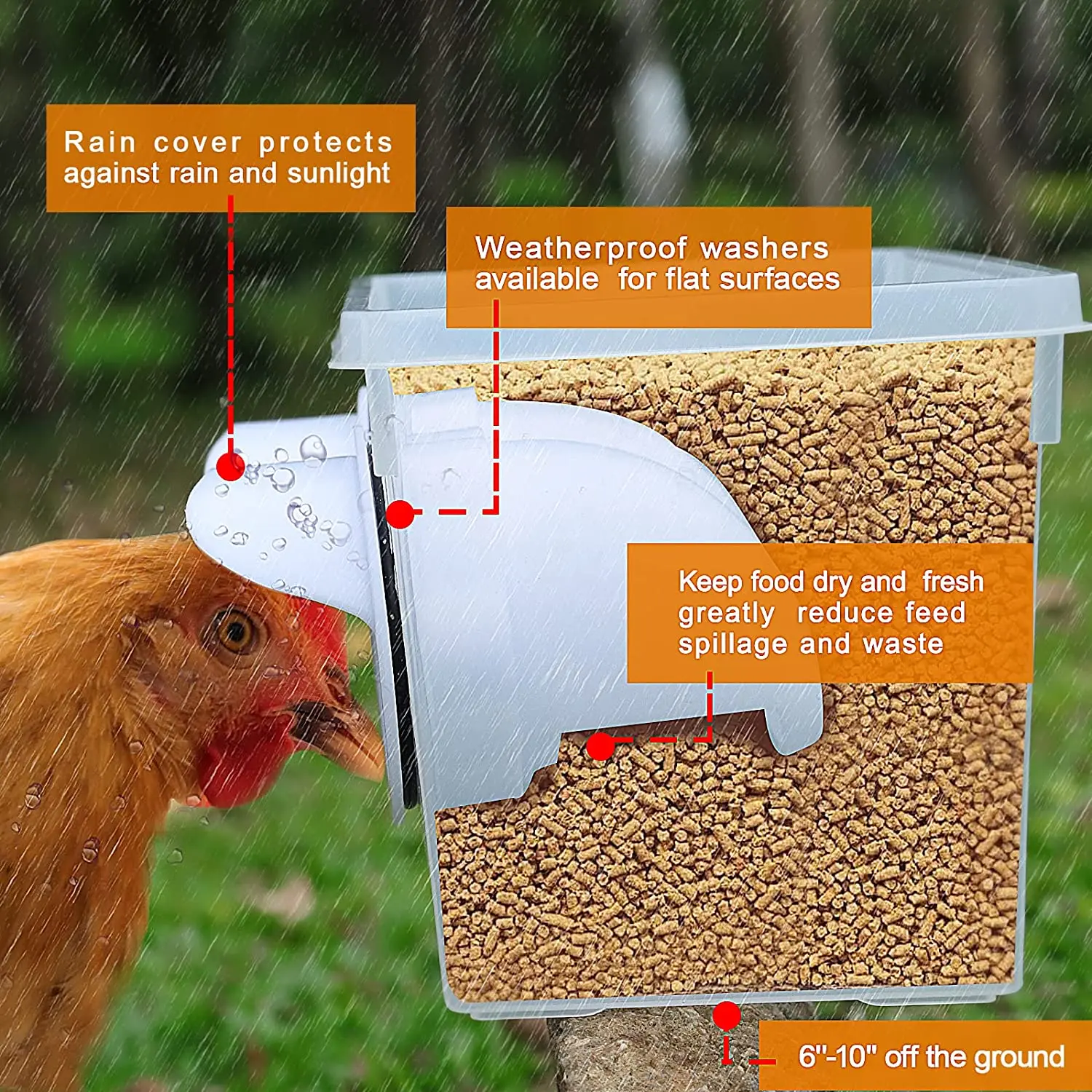 DIY Chicken Feeder Ports Rain Proof Poultry Pro Feeder Gravity Automatic Feeder Kits