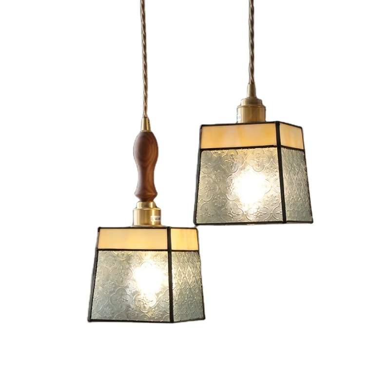 New style pastoral retro glass bedroom Bedside dining room single head Nordic creative personality chandelier E27