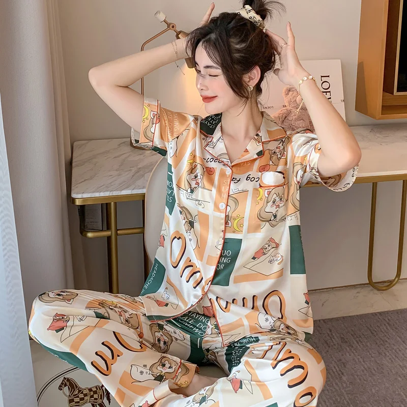 Custom Private Label Designer Short Sleeve Soft Luxury Real 100% Silk Pajamas 2 Piece Sets Women 2021