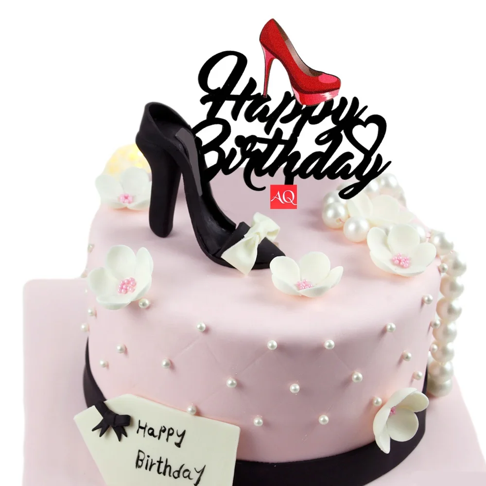1.6mm Thickness High Quality Red High-Heeled Shoes Print Happy Birthday Acrylic Cake Topper Shoes Cake Topper