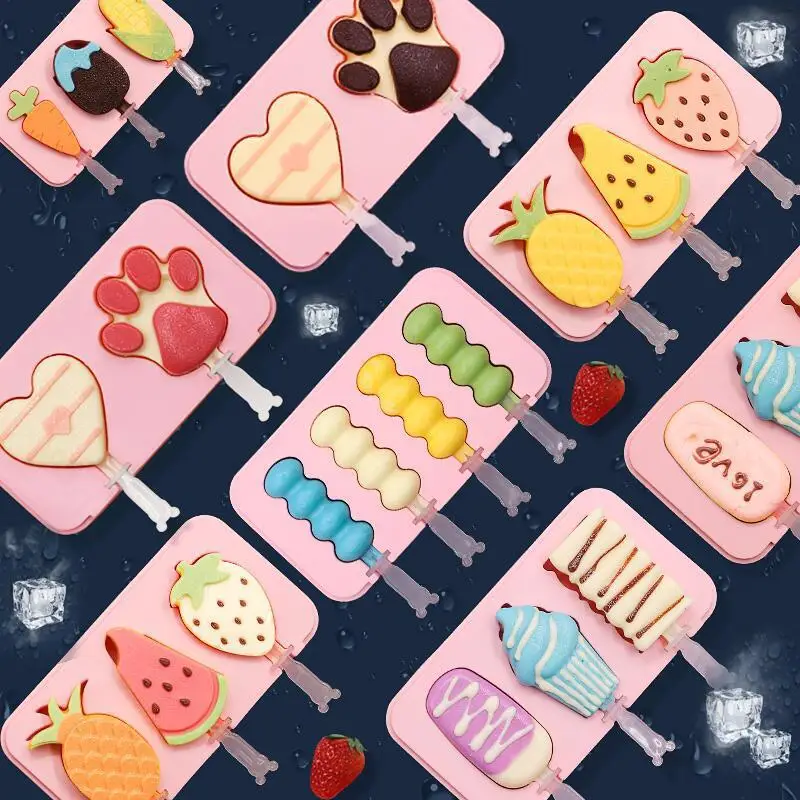 3 cell Diy food grade Bpa free silicone ice cube mold fruit ice cream mold cartoon ice mold for kids