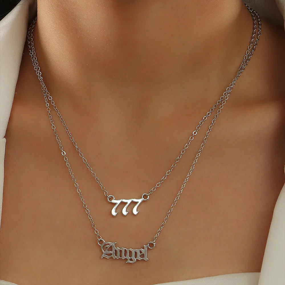 Hot Selling Angel Number Necklace 2pcs Carded Set Letter Necklace for Adult Kids