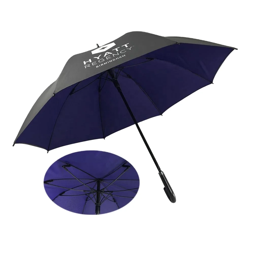 27Inch Straight auto open purple and grey windproof double canopy umbrella