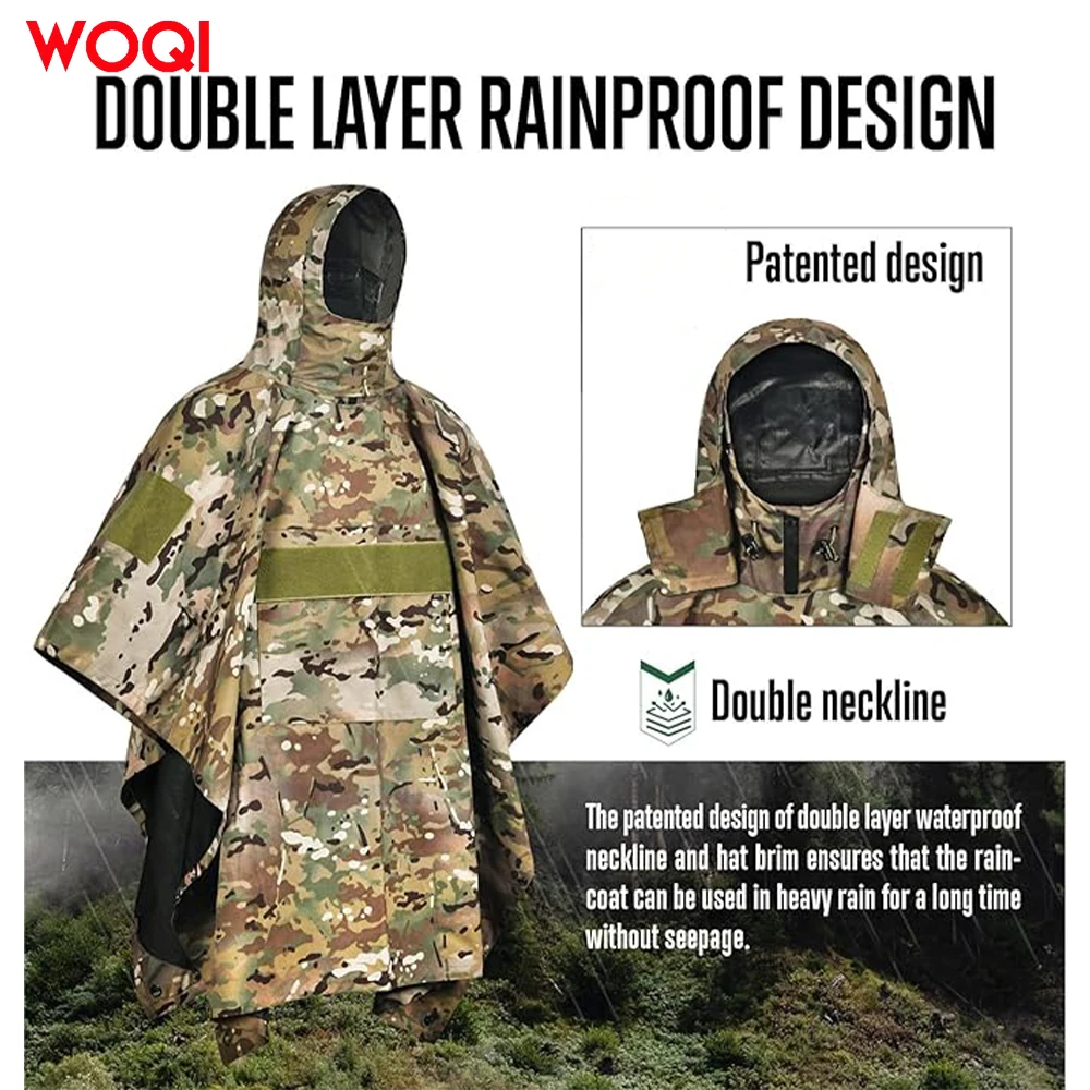 WOQI waterproof and tear resistant camouflage tactical cape for adults suitable for camping hiking outdoor hunting