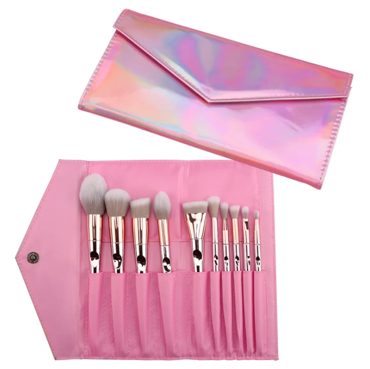 
10 Pcs Portable Aluminum Handle Makeup Brushes For Pink Laser Bag Thumb Makeup Kit 