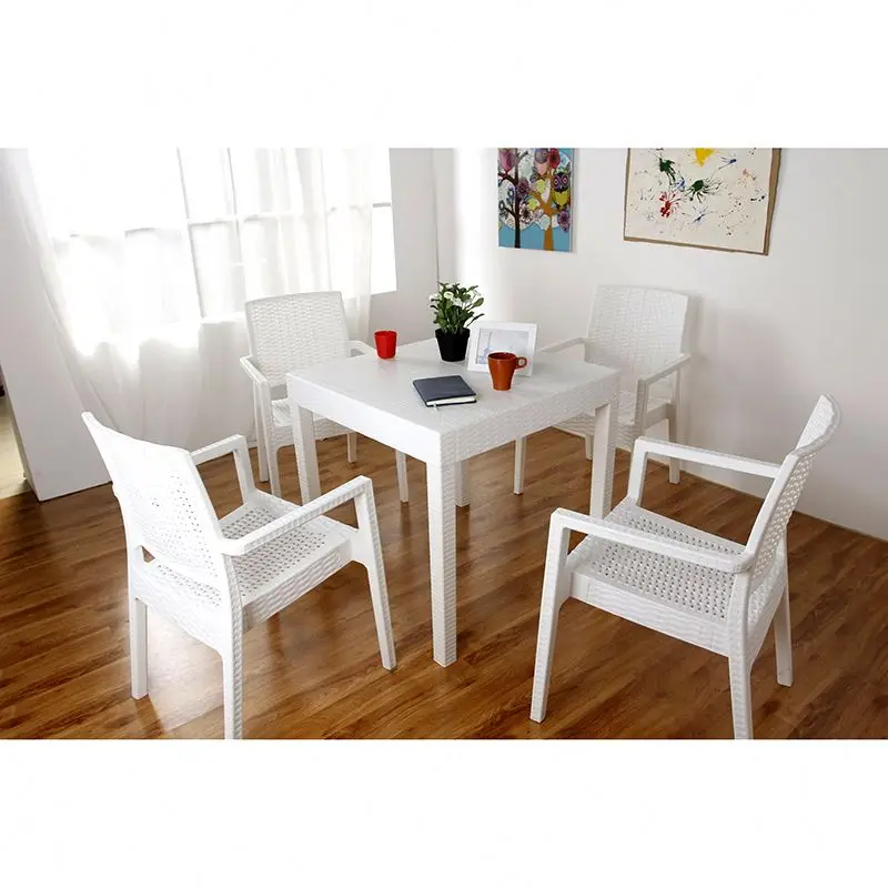 
New design white European coffee table chair set plastic outdoor dining table and chair table set/4 chair 
