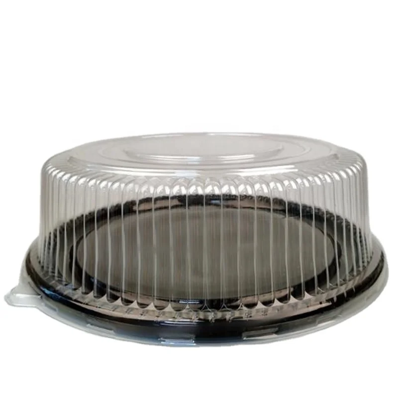 16 Inch Disposable Serving Food Tray Black Serving Platter Plastic Food Containers with Raised Lids