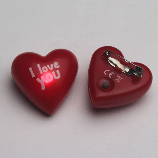 2024 Red Heart Shaped LED Badge for Party Decoration with Pin