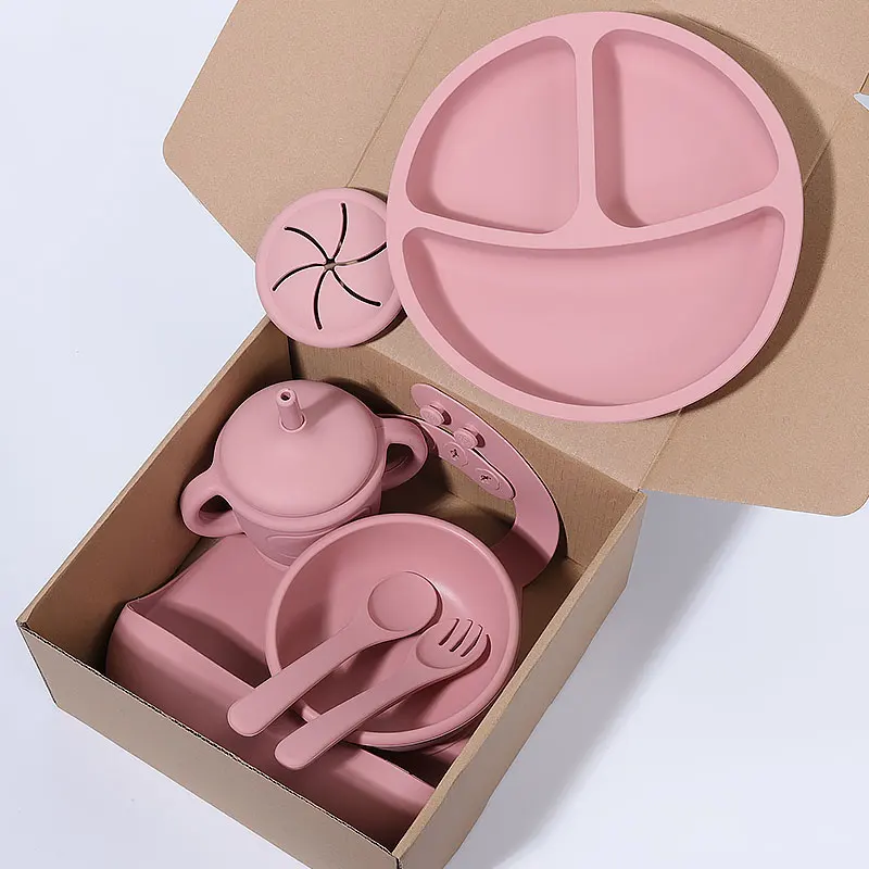 Silicone Baby Feeding Bowls Wholesale Kid Safety Product Bpa Free Divider Kids Feeding Plate Bowl Set With Spoon