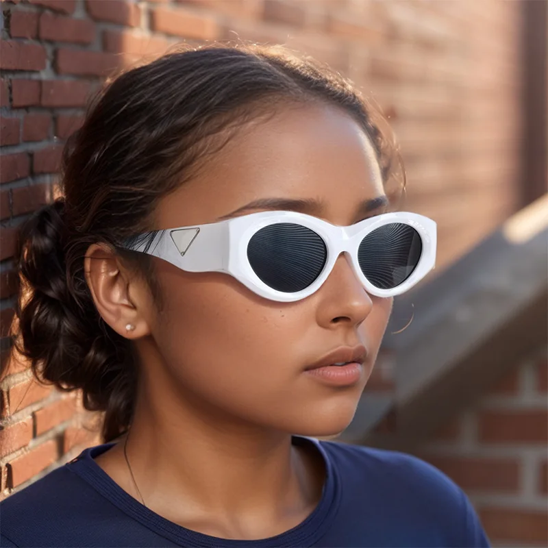 New Style Retro UV400 Shades Cat Eye Sun Glasses Small Oval Frame Sun glasses Unisex Promotion Metal Bright Black Sunglasses