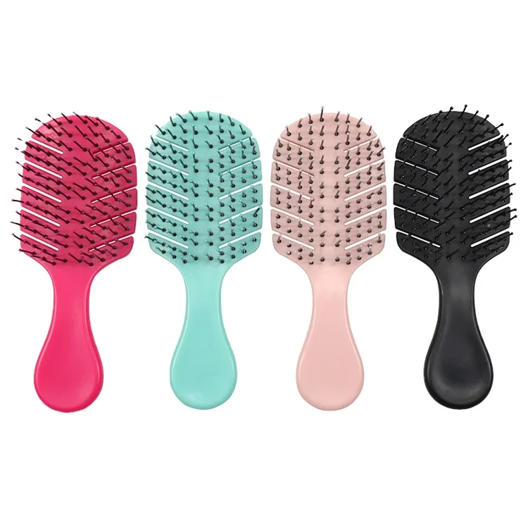 Plastic  handle Vented Detangling Brush Leaf  Shape Nylon Bristle  Small Kid Hair Brush