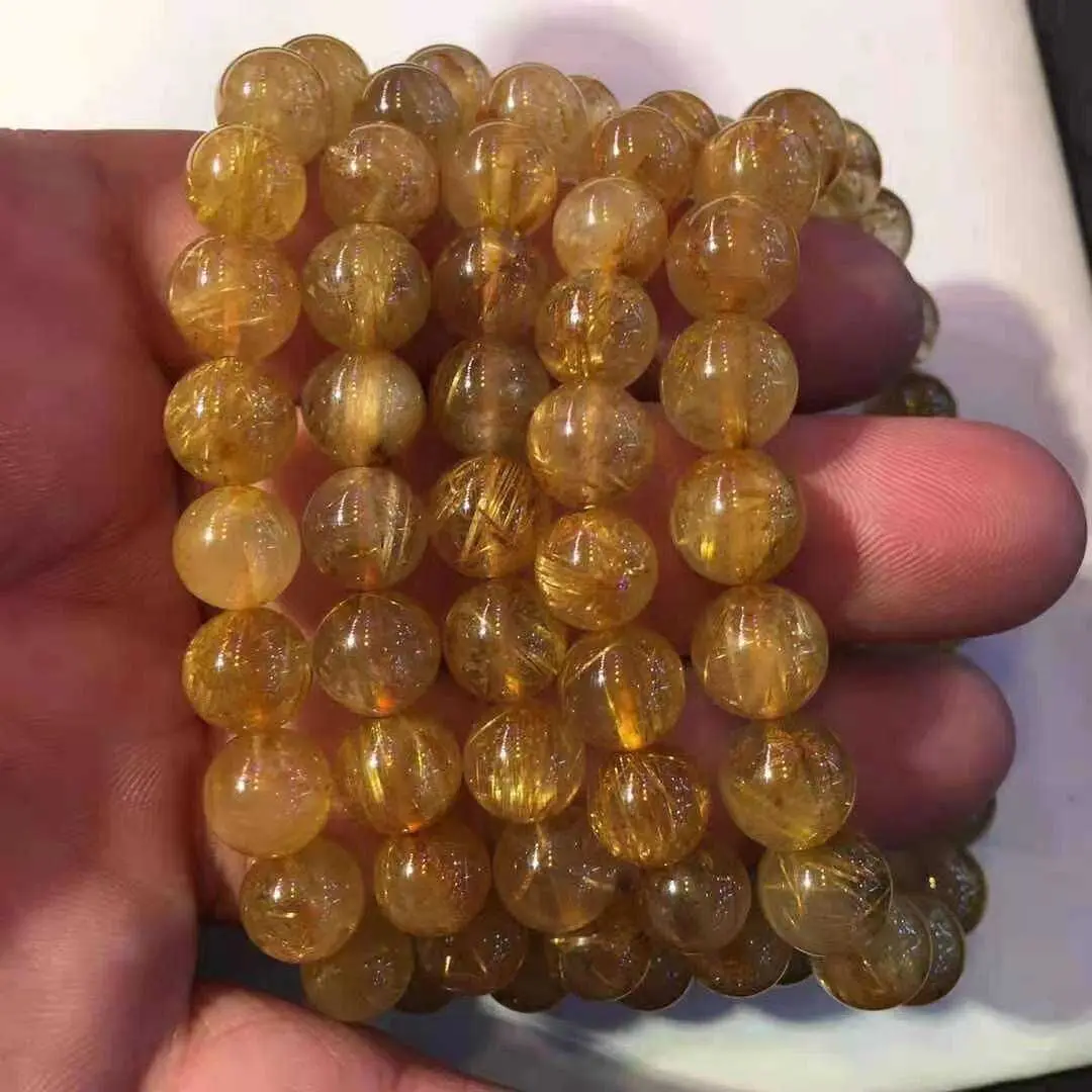 Wholesale High quality Natural Loose Gemstone 4-12mm Size Gold Rutilated Stone Beads for bracelet jewelry making