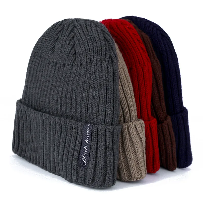 New Unisex Letter Warm Winter Hats Stylish Add Fur Lined Soft Beanie Cap Thick Winter Knitted Hats For Men & Women