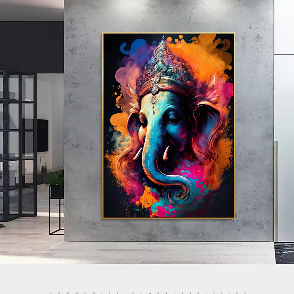 Ganesh Wall Art-Yoga Art Poster Hindu God Ganapati Painting Spiritual Art in Hinduism Wall Decorative Painting