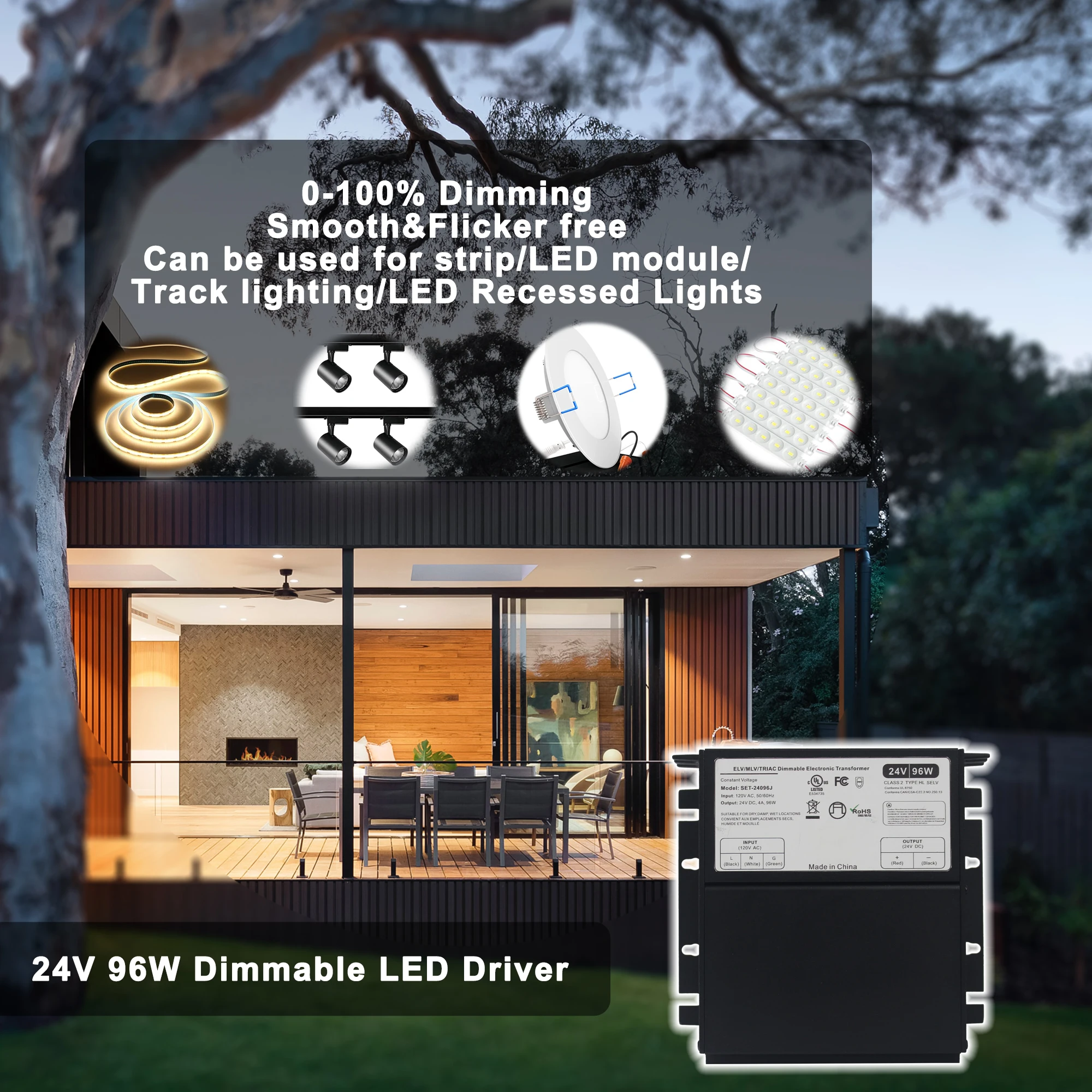 Built in junction Box ELV/MLV/Triac  triac dimmable 60W 96W led driver
