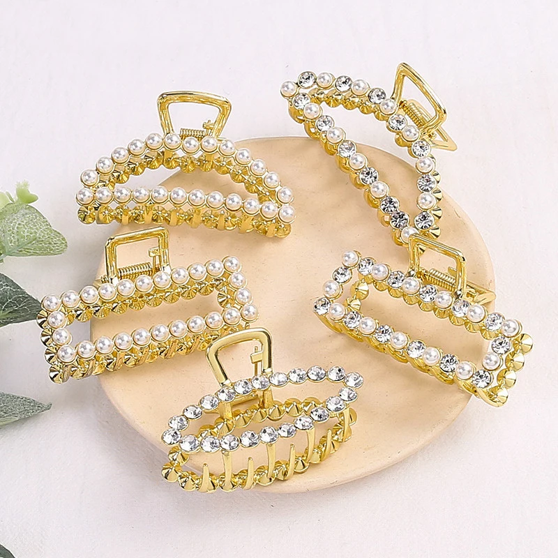 New fashion Woman Elegant Geometric Pearl Rhinestone Hairpins Hair Clips Alloy Barrettes Girls Hair Accessories Headwear