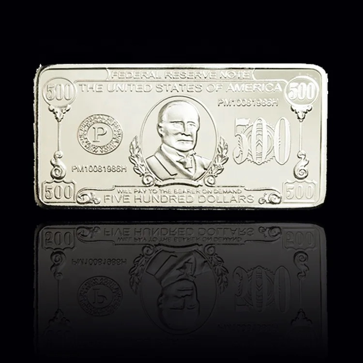 FS-Craft Souvenir Five Hundred Dollars 1 OZ 999 Silver Plated Bullion US Money Dollar Bar