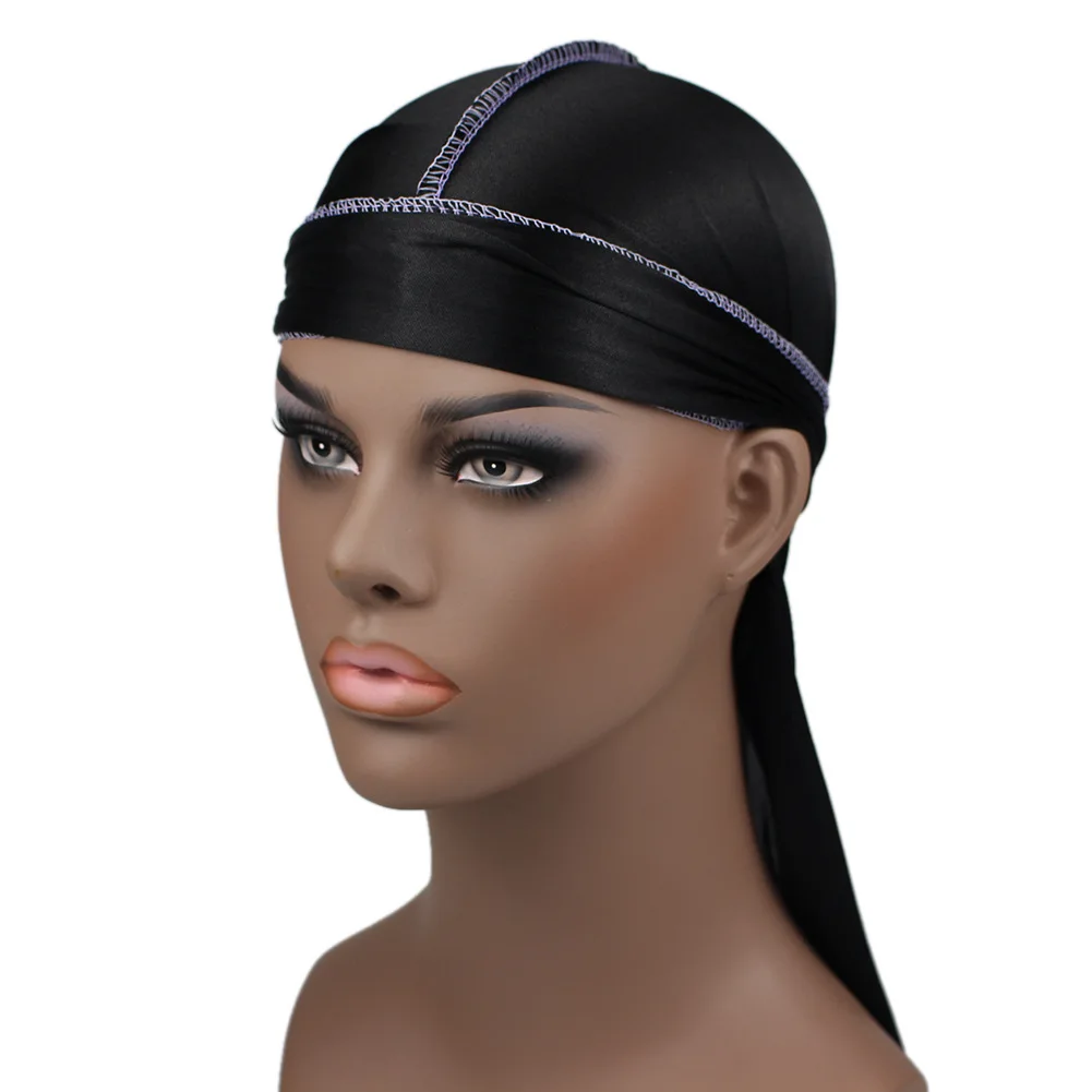 
Designer Luxury Monochrome Silk Satin Long Tail Braid Pirate Hat Elastic Durag For Women 