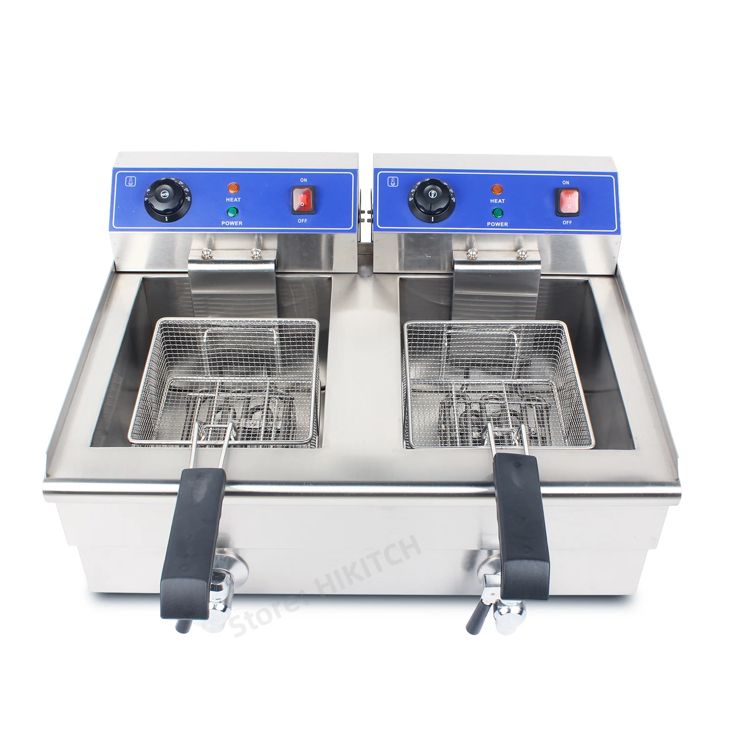 New 132V electric deep fryer dual tanks 2 baskets 26 liters with circuit breaker and oil faucet French fries chicken high power