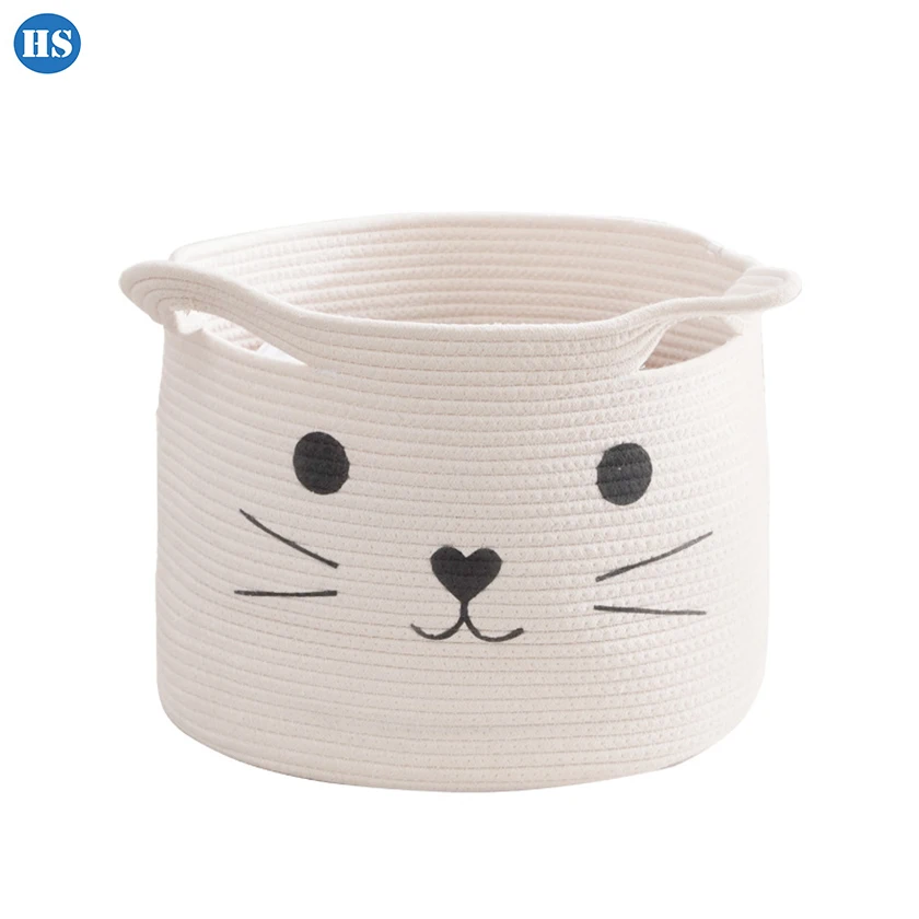 Haosen White Cotton Rope Cat Storage Basket Sundries Organizer for Living Room
