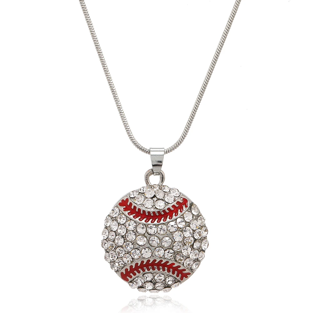 Hot Selling Fashion Alloy Crystal Rhinestone Sports Ball Baseball Basketball Volleyball Pendant Necklace