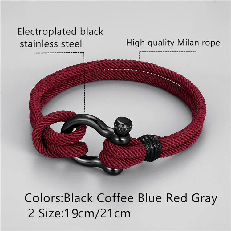 Handmade stainless steel d Shackle Nylon Woven Bracelet European Screw Off Ends Shackle Rope Bracelet