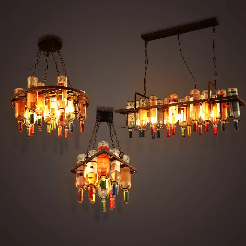 China factory odm Retro Industrial rustic LED beer Lamp Metal loft Bar Creative glass Wine Bottle chandelier Pendant light