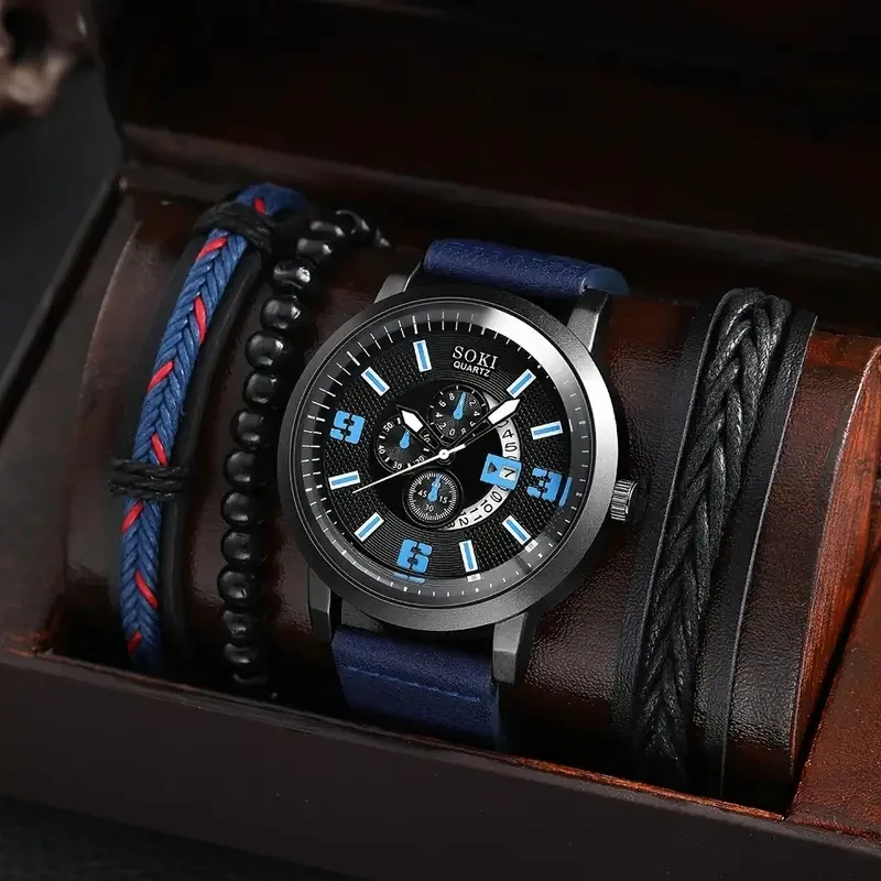 6pcs Wallet/Perfume/Quartz Watch/Leather Belt/cuff-link/pen valentines day gift Set for men