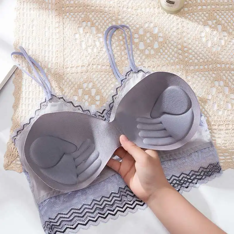 Ladies Transparent Lace Wrap Chest Bralette Sexy Double Thin Straps Ladies Wireless Removable Padded Tube Top Bras