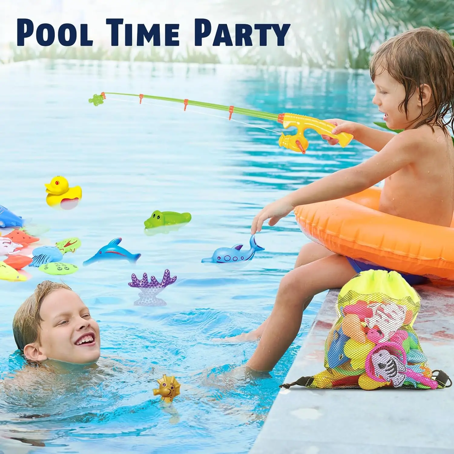 Water Table Bathtub Kiddie Party with Pole Rod Net Plastic Floating Magnetic Fishing Pool Toys Game  for Kids Gifts