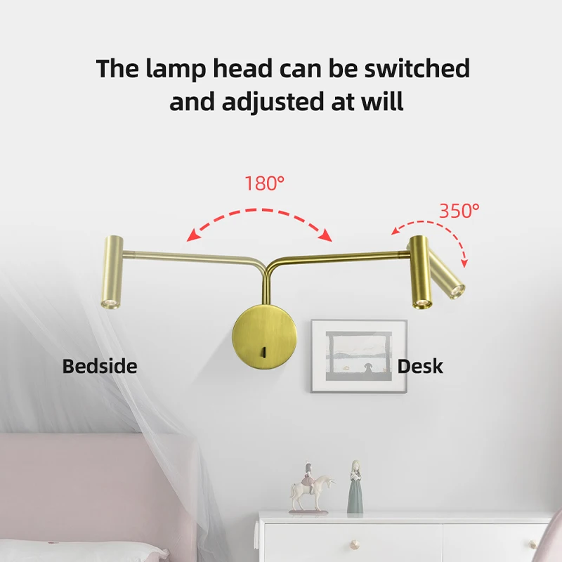 ZeroUNO lighting Nickel adjustable 3w goose neck bedroom wall reading lamp for hotel guestroom