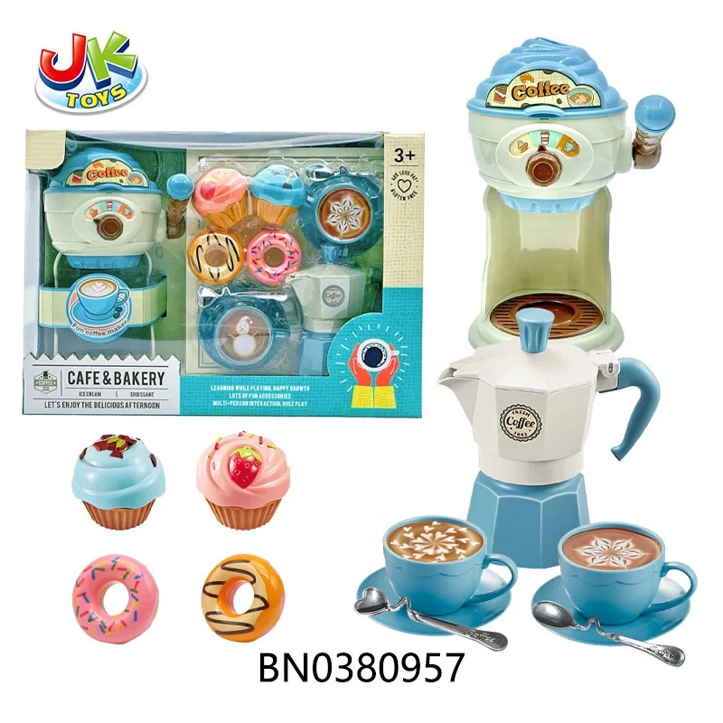 Pretend Play Game Tea Toy Set With Desserts Food Plastic Toy Children Coffee Machine Play House Coffee Toy Set