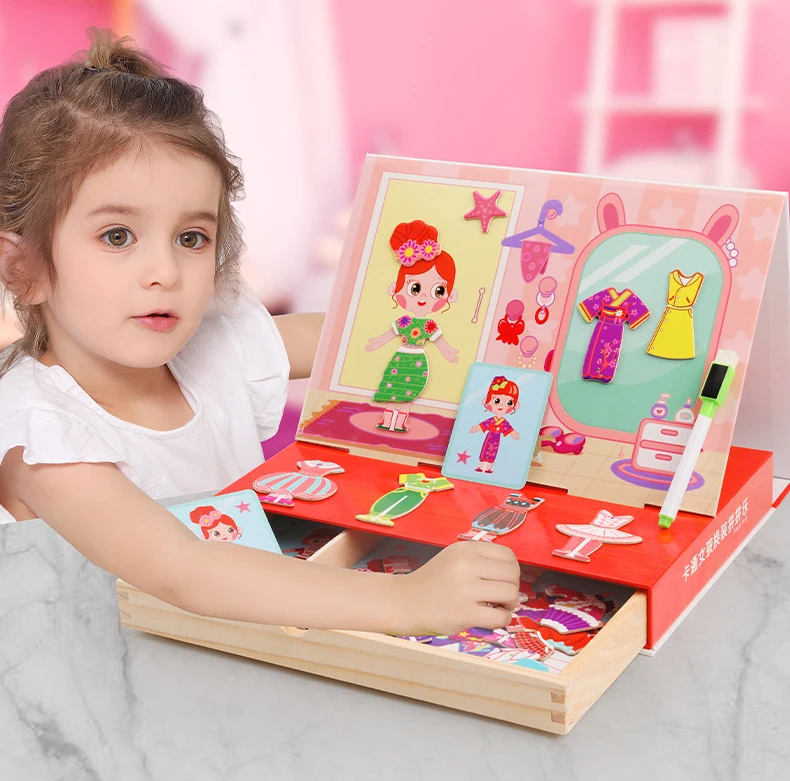 Деревянные пазлы, креативная Магнитная книга «сделай сам», Веселая детская головоломка, магнитные наклейки, 3D Дошкольное образование, обучающие игрушки (1600115892294)