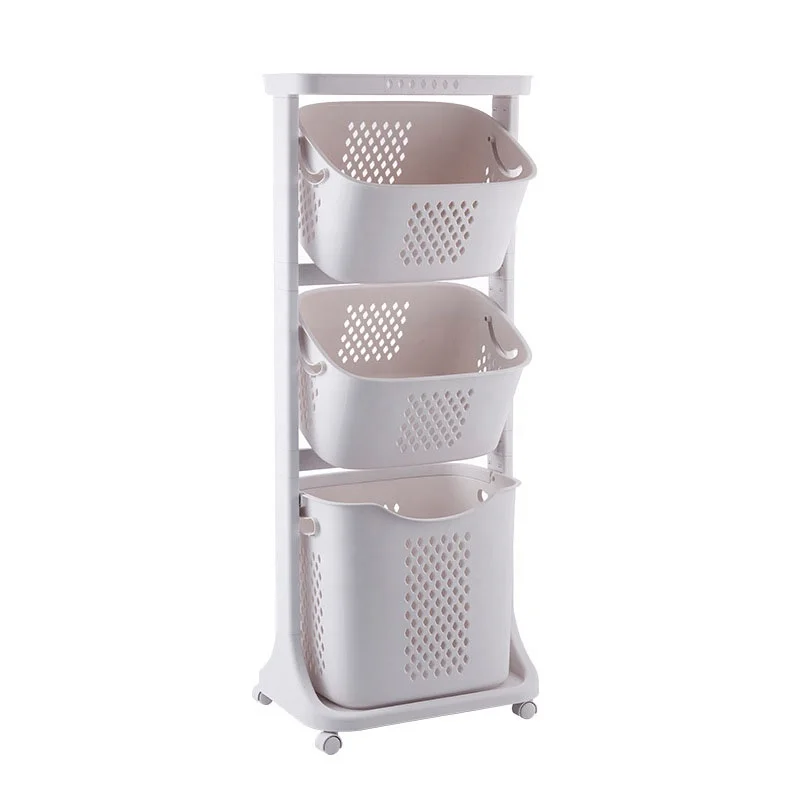 Multi-layer Rotating Storage Holders & Racks Bathroom Movable Trolleys Storage Rack Laundry Basket With Wheels