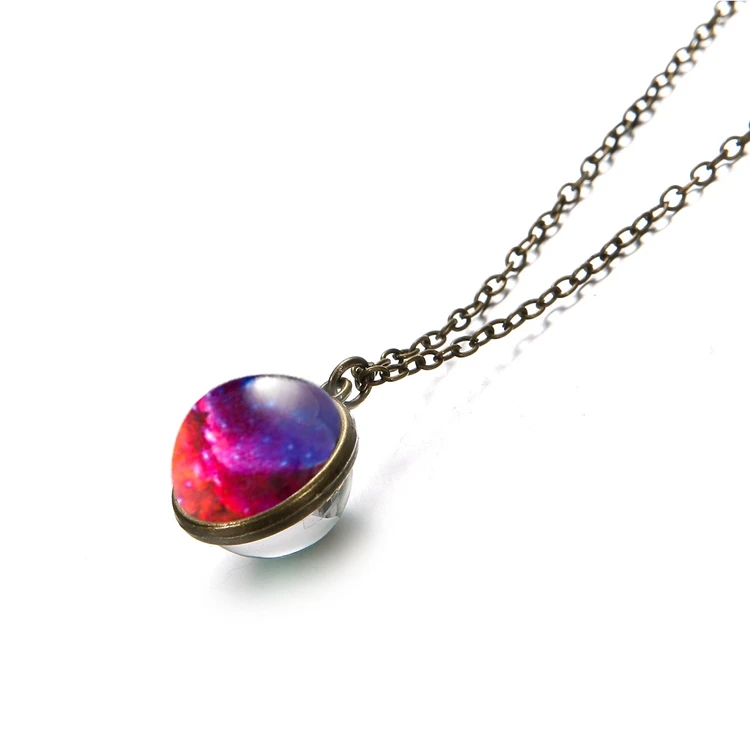 SX-41 Wholesale Neck Jewelry Fashion Women Solar System Star Glass Universe Ball Pendant Necklace