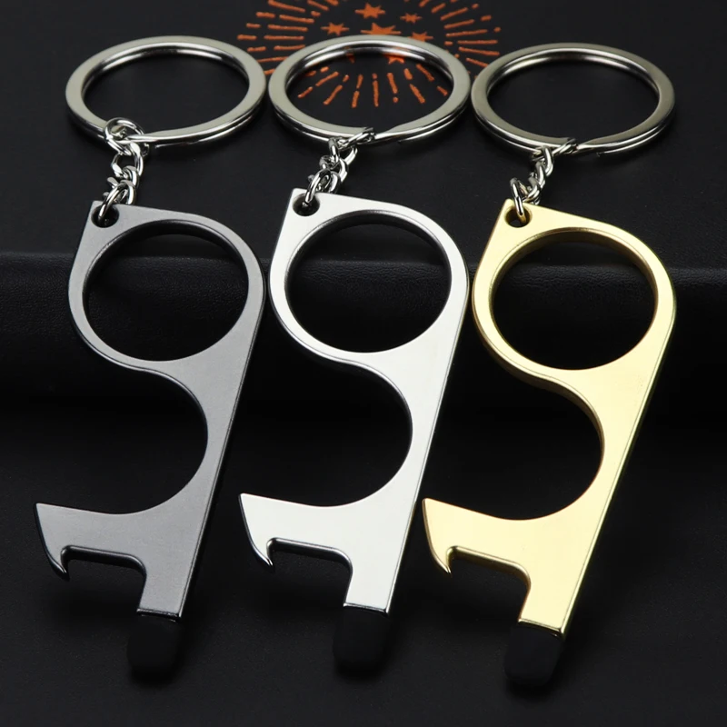 No-Touch Key Press Elevator Tool Antimicrobial Key Chain Door Opener Beer Trigger Touch Screen Key Chains Open Door Hygiene