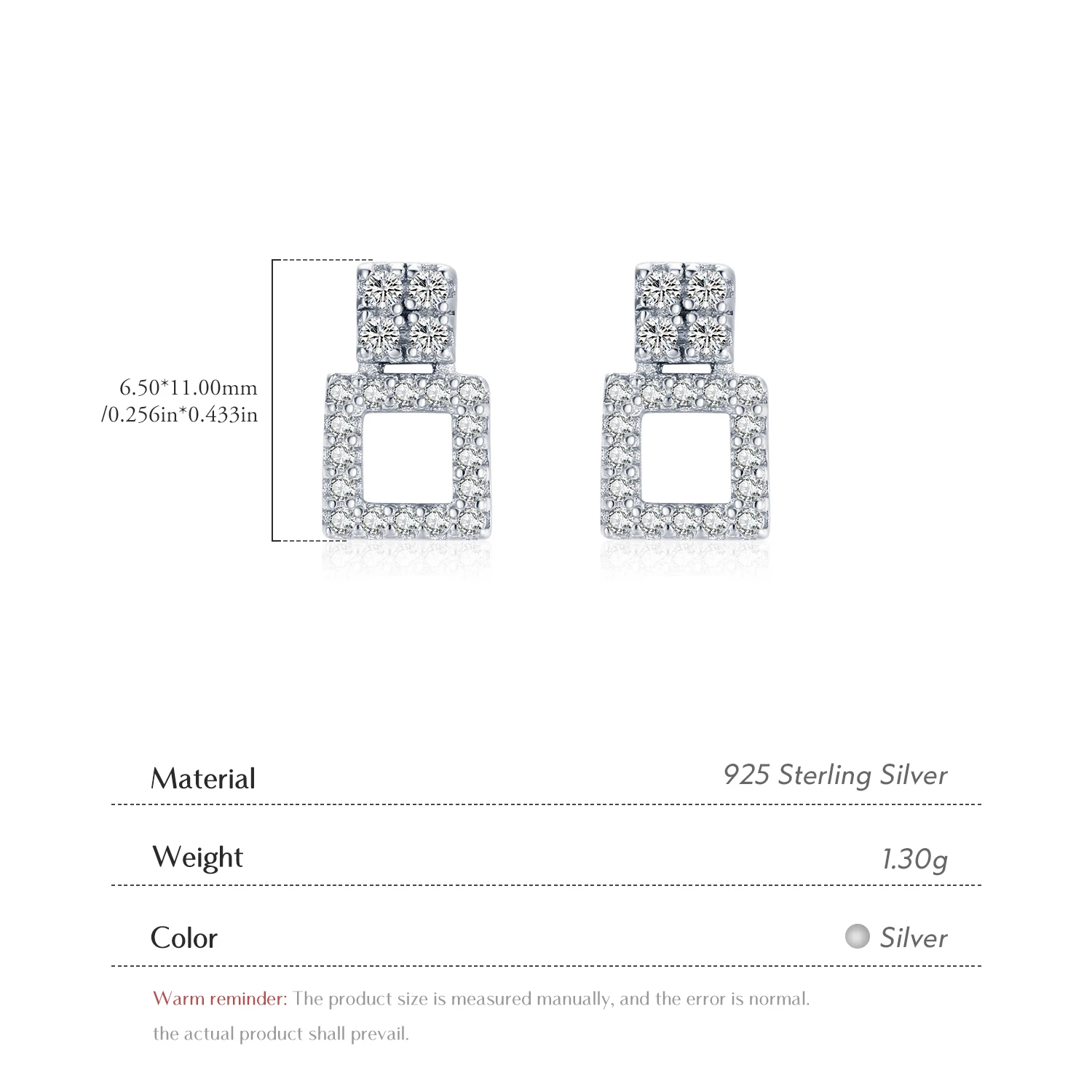 925 Sterling Silver Sparkling Cubic Zirconia Stud Earrings Delicate Geometric Office Earrings For Women Fine Jewelry Accessories