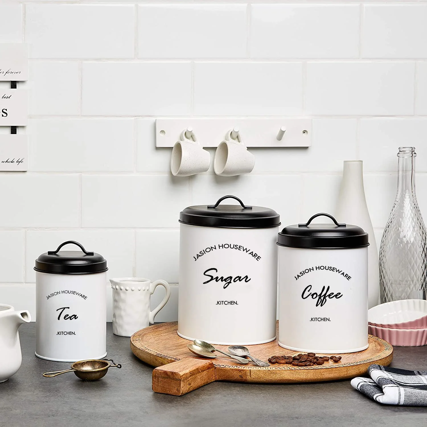 Custom Kitchen Snacks Storage Containers Set of 3 Metal Jar Tea Coffee Sugar Canisters Safe Food Storage Jars for the Kitchen