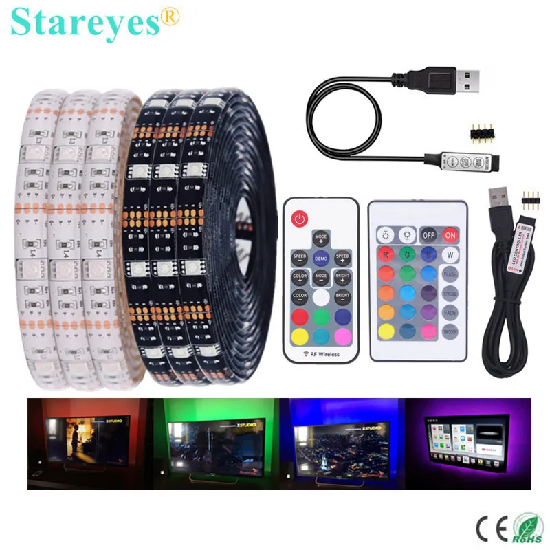 
Бесплатная доставка 100 Pcs SMD 5050 RGB DC5V USB светодиодные полосы 30 светодиодов/м, 5 м Светодиодная лента гибкая лента ТВ фон пульт дистанционного управления 