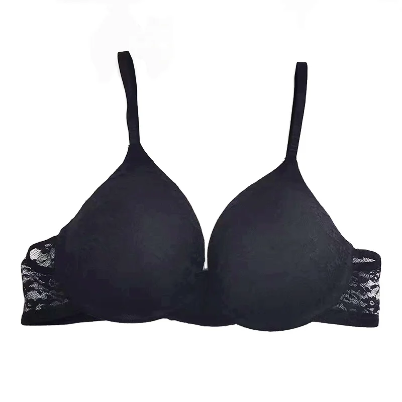 New arrival black color floral lace comfort soft plunge lift up bra