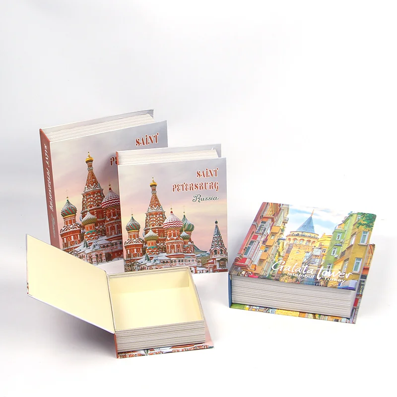 Wholesale Red Square Castle Pattern 3-piece Stock Book Shape Box Paper Box Gift Box Packaging