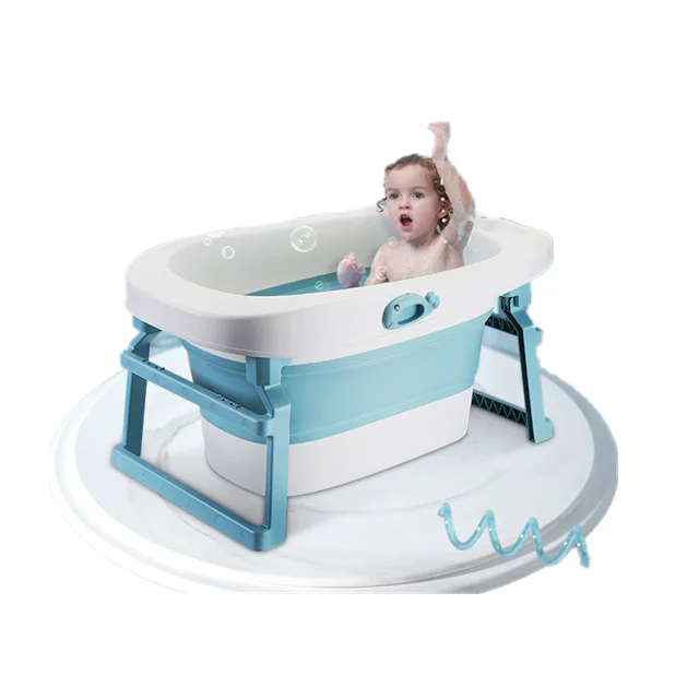Amazon hot selling Safety Plastic With Temperature Sensing Plug Foldable Bath Tub For Baby